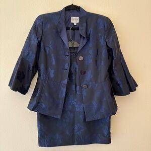 ARMANI COLLEZIONI Blue Floral brocade Blazer and Skirt Set